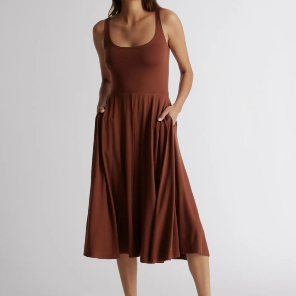 Brown fit & flare dress by Quince